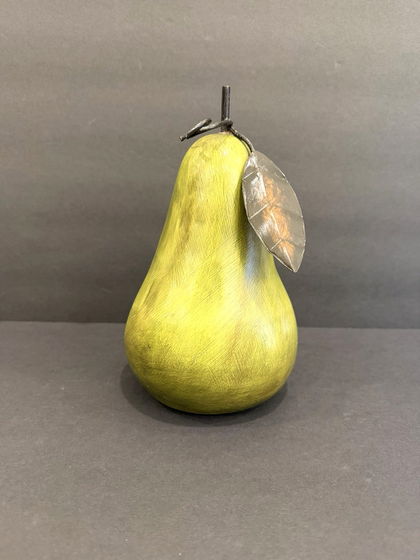 10” Terra Cotta Green Pear Metal Leaf Stem Accent Decor Oversized Ballard Design