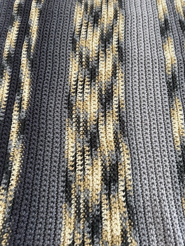 One-of-a-Kind Handmade Crochet Gray Beige Striped Throw