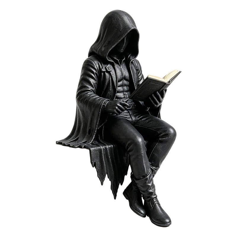 Gothic Dark Fantasy Figure, Reading Death Gothic Skeleton Demon Hooded Figurine