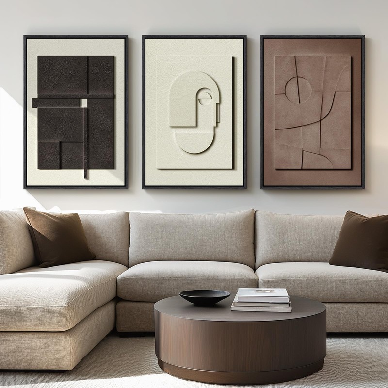 Framed Abstract 3D Textured Wall Art for Living Room, 3 Piece Modern Neutral ... gallery