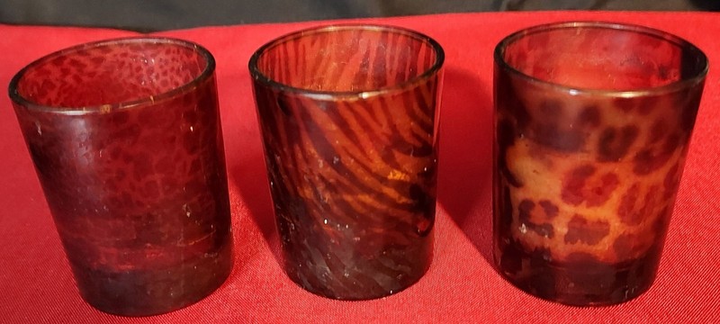 Vintage Set of 3 Animal Print Votive Candle Holders – Brown / Amber w/ Candles