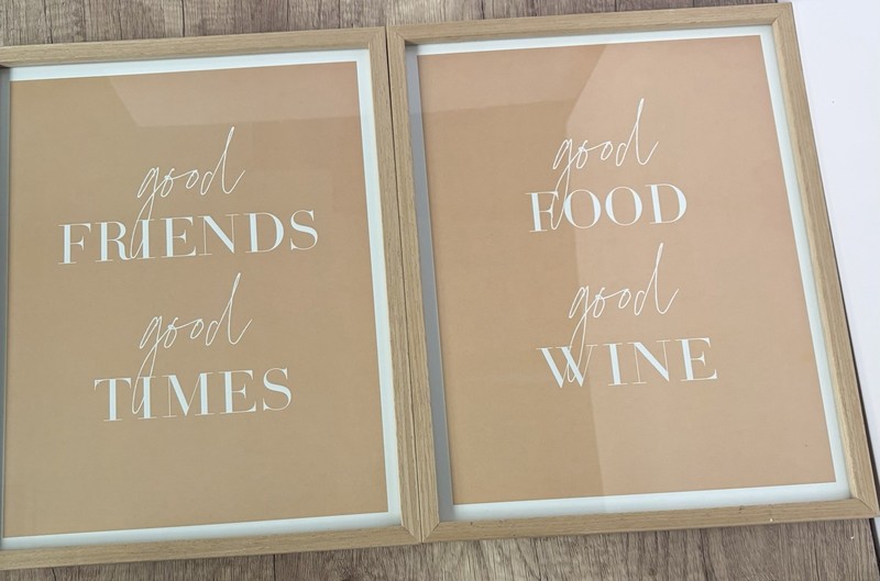 Kitchen Wall House Decor Frame Set 2 Food Wine Friends Dining Room 12×15