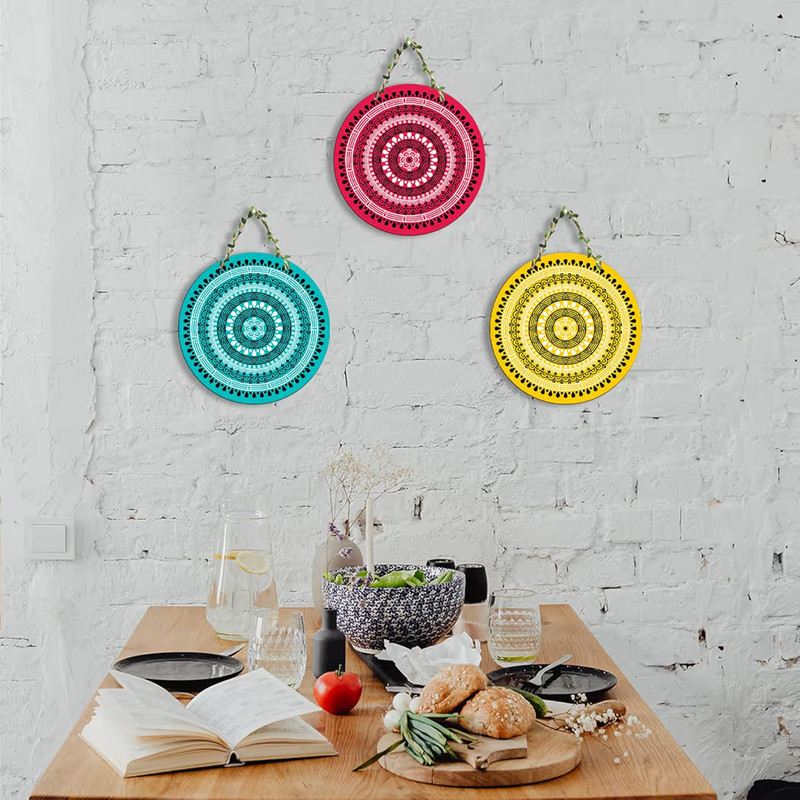 ​3-Piece Vibrant Round Mandala Wall Hanging Art Set gallery