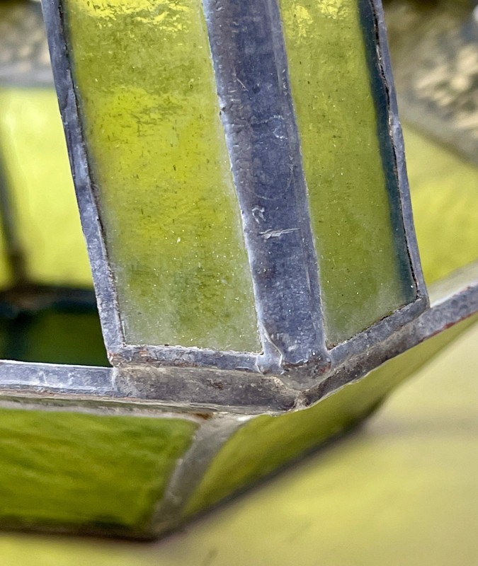 Moroccan Style Hanging Lantern Candle Holder Green Glass Soldered Metal Hexagon gallery