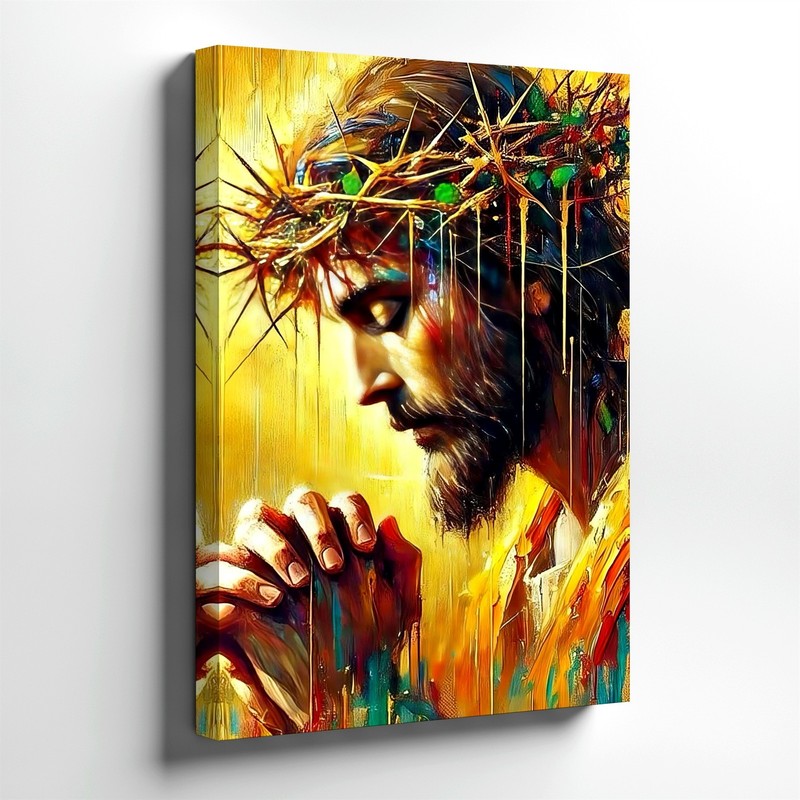 Wall Art Jesus Praying Crown of Thorns Abstract Religious Canvas Print Decor