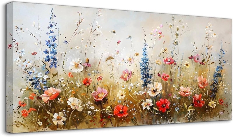 Rustic Floral Wall Art 20x40" Textured Canvas - Modern Cottagecore Decor gallery