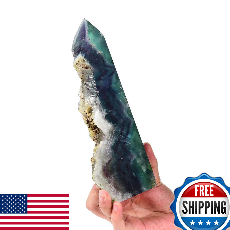 Amoystone Decorative Quartz Obelisk Slab Pointed Natural Fluorite Slab Block