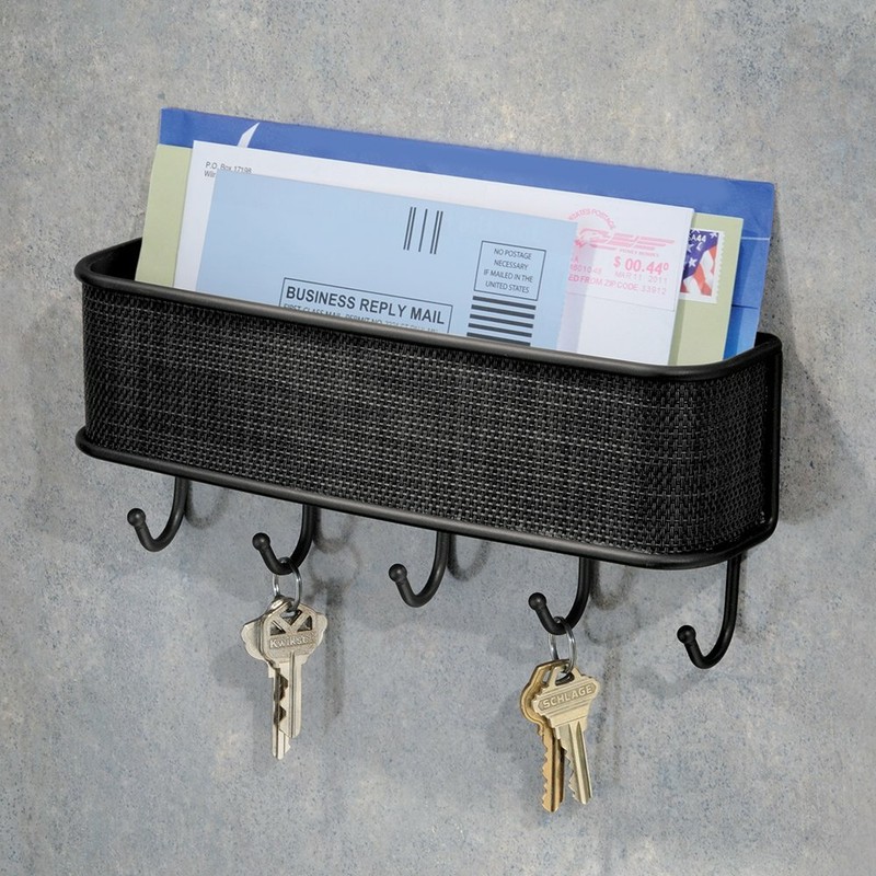 Key and Mail Holder for Wall Mail Organizer Wall Mount w/5 Hooks Entryway Shelve