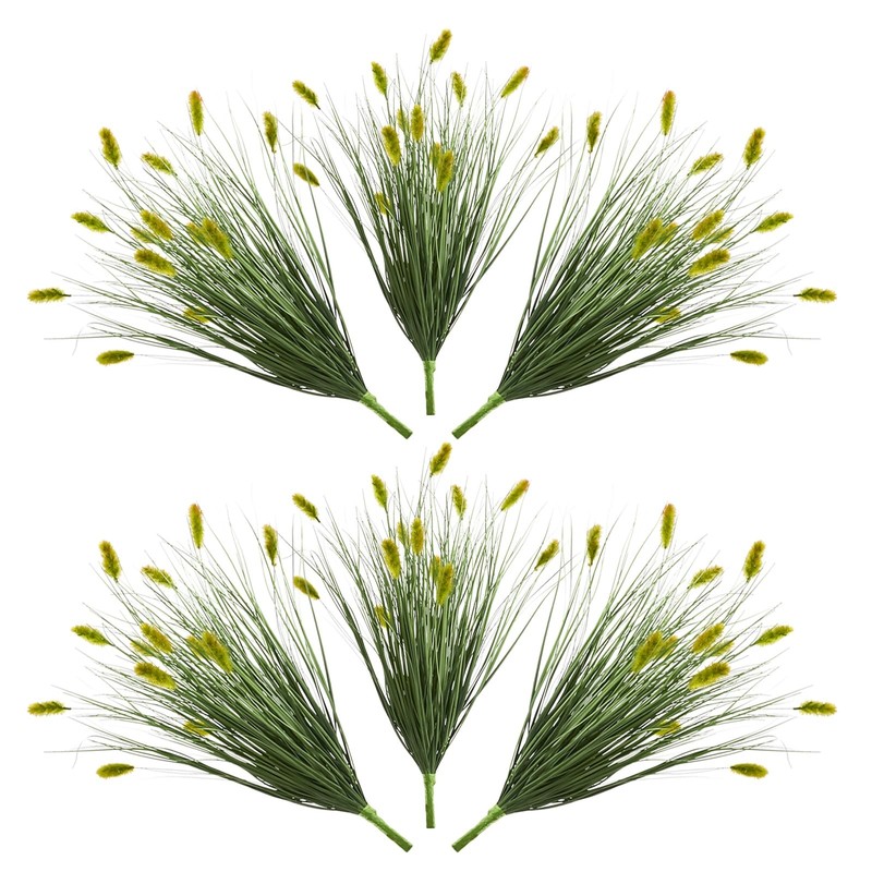 Artificial Reed Grass 24in Extra Lush 6pcs with 13 Dogtail Flower Heads – Home