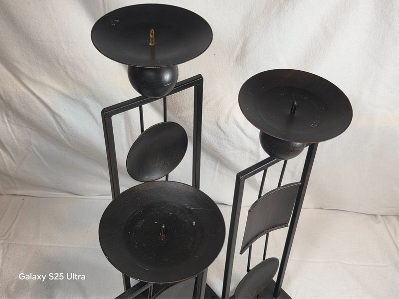 Set of 3 Modern Black Metal Candle Holders – Geometric Design – 20", 17.5", 15" gallery
