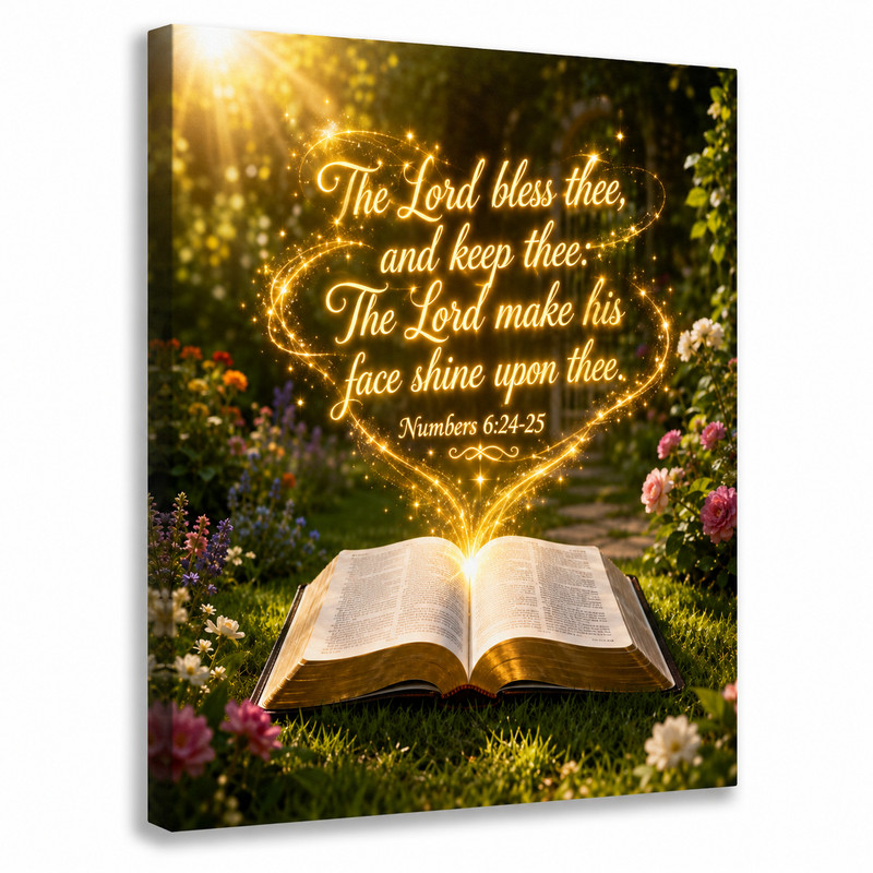 Numbers 6:24-25 Bible Verse Canvas Wall Art Garden Christian Decor Print Frame