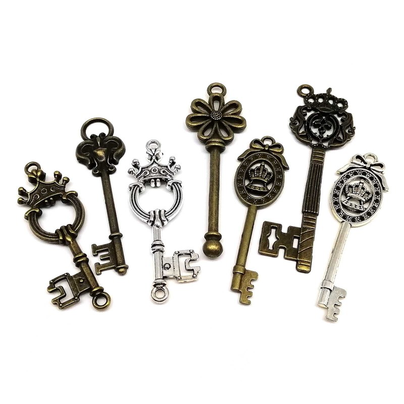 10pcs Retro Antique Vintage Old Looking Decorative Key Charms Jewelry Pendants gallery