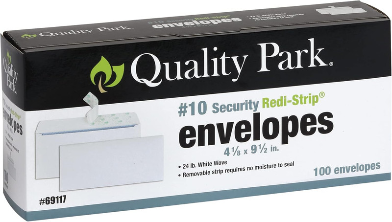 #10 Security Envelopes, No Window, Redi-Strip Self Seal Envelopes, 24-Lb White W gallery