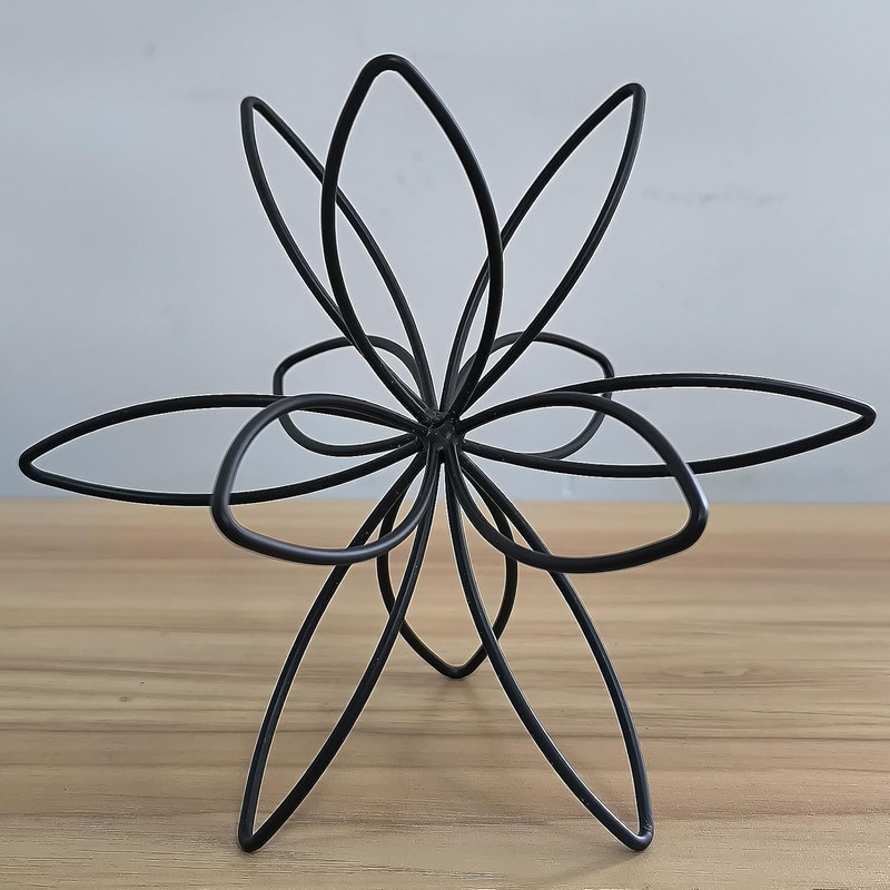 8" Black Sphere Decor, Abstract Tabletop Decorative Ball, Metal Floral Handmade gallery