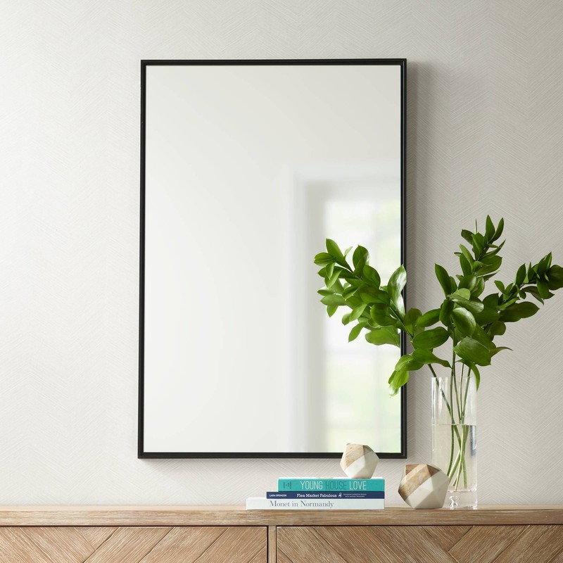 Andrew Rectangular Vanity Wall Mirror Modern Floating Glass Black Frame 24″ Wide