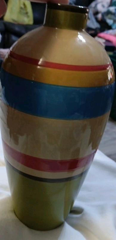DEMDACO CROSSROADS VASE Aztec coloring Striped Green, Blue, Mustard, Red, Beige gallery