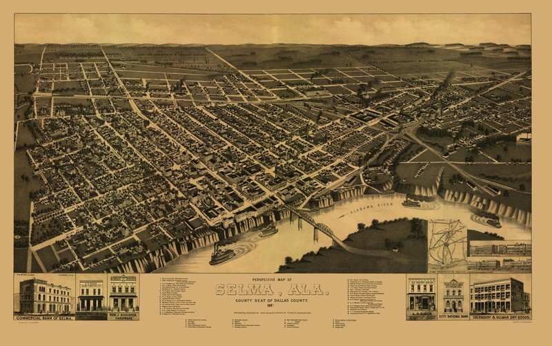 Historic Panoramic View – Selma Alabama – Wellge 1887 – Vintage Wall Art