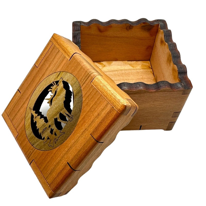Moose Elk Wood You Tell Me Tree Cherry Carved Box Made in America 2010 Handcraft gallery