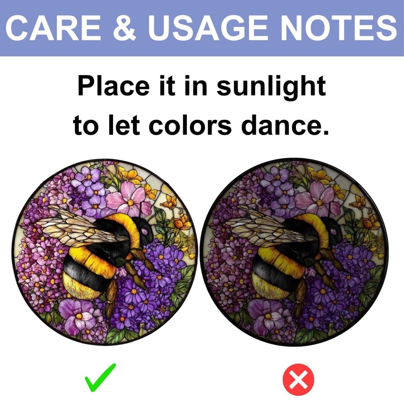 Bee Floral Glass Suncatcher, Bumblebee Flower Window Hanging, Purple Floral Gard gallery