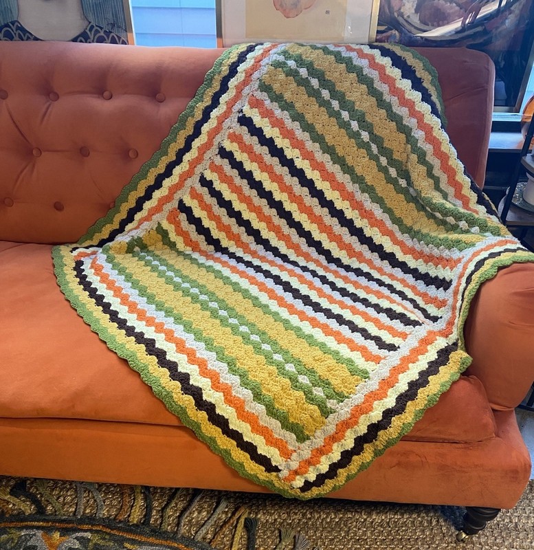 Retro MCM 60s 70s Groovy Orange Brown Green Yellow Small Afghan Blanket Throw