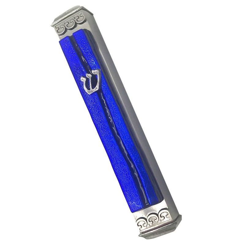 Parting of the Sea Mezuzah - Deep Blue - Gift Box and Non Kosher Scroll Included