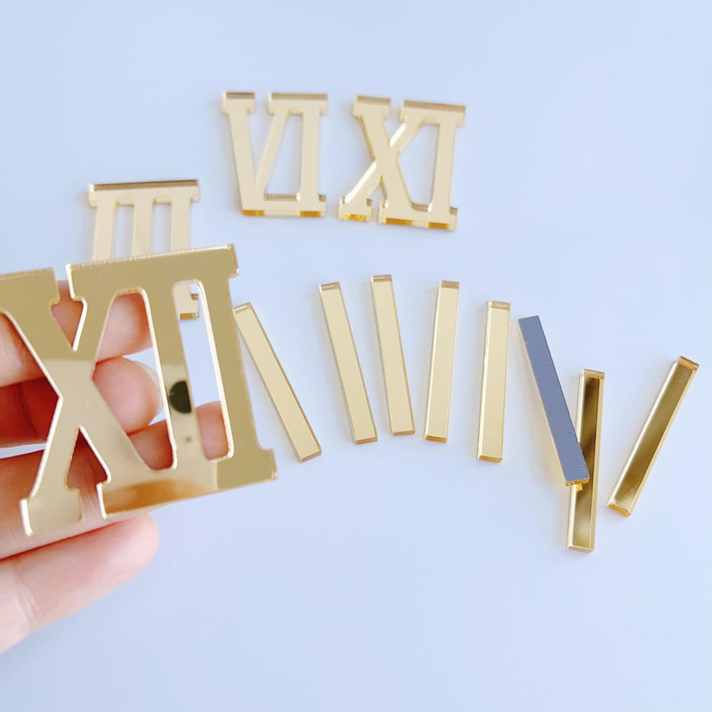 12-Piece Roman Numerals Mirror Gold Wall Clock DIY Kit gallery