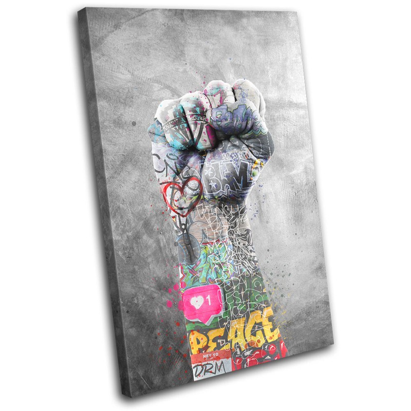 Urban Fist Power Modern Graffiti SINGLE CANVAS WALL ART Picture Print