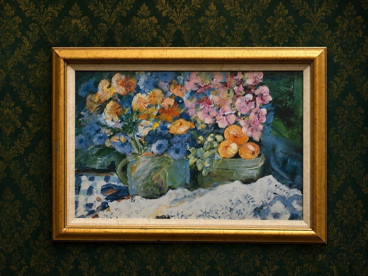 Vintage Floral Still Life Painting Gold Frame Impressionist Wall Art