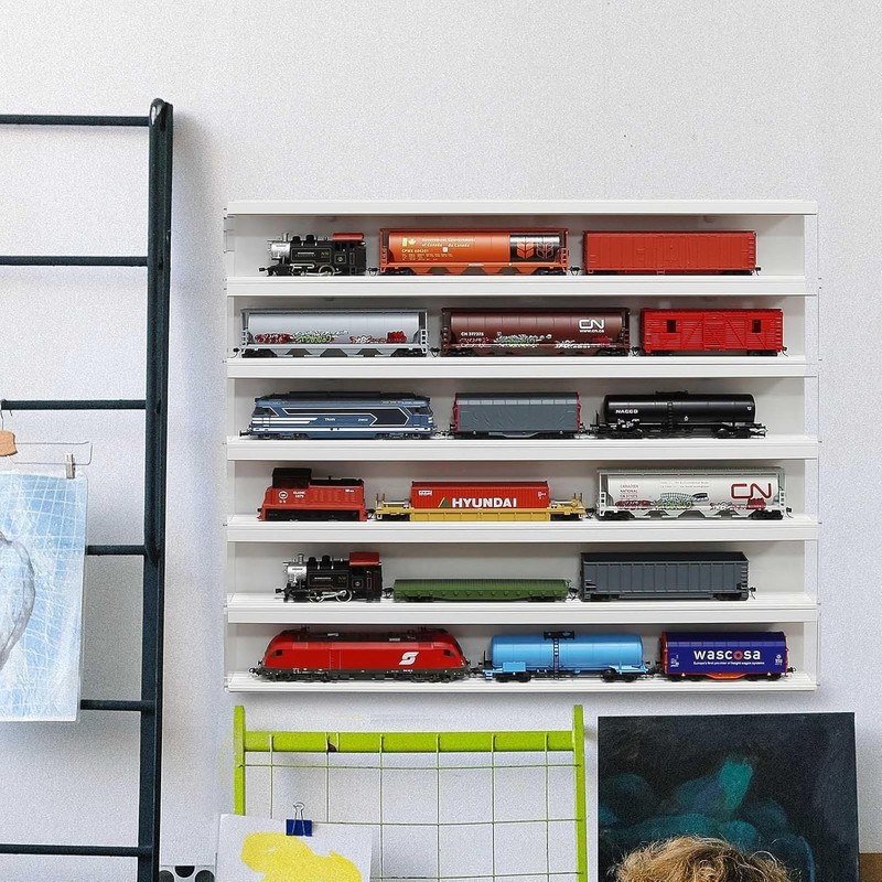 Train Display Case 24" HO N Car 1/64 Model Locomotive Wall Shelves White Cabinet gallery