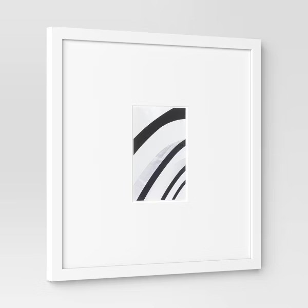 15″x15″ to 4″x6″ Square Wall Frame White- Threshold: Beveled Mat, Glass Window
