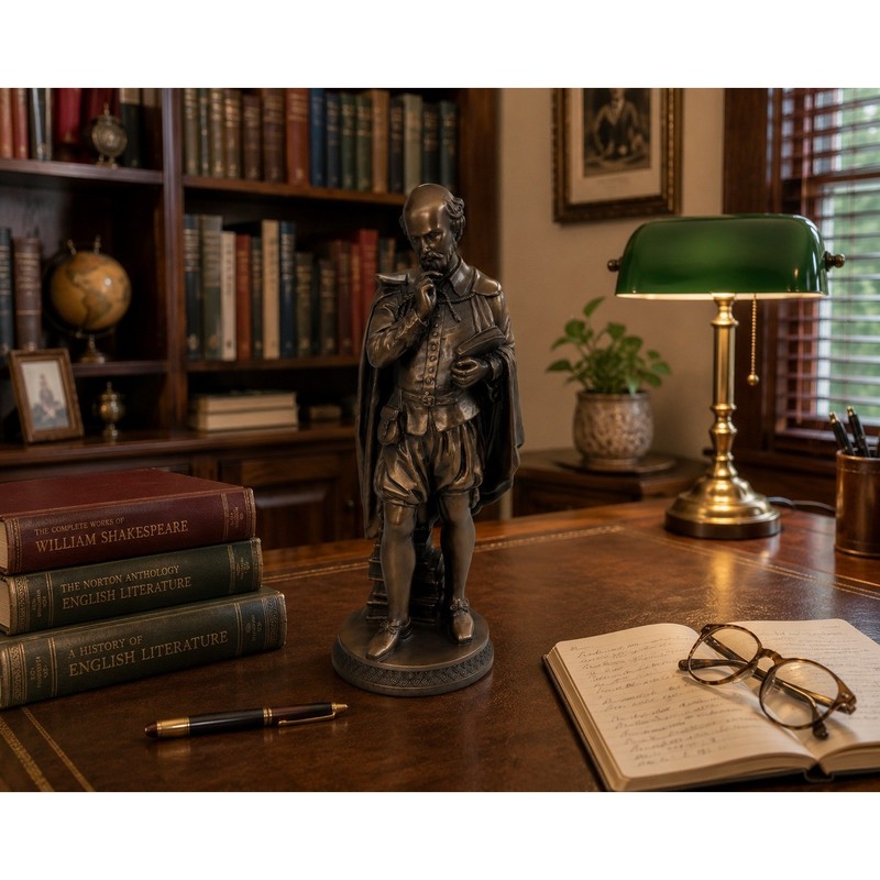 Vintage William Shakespeare Statue Signed Tipton Bronze Tone Library Decor