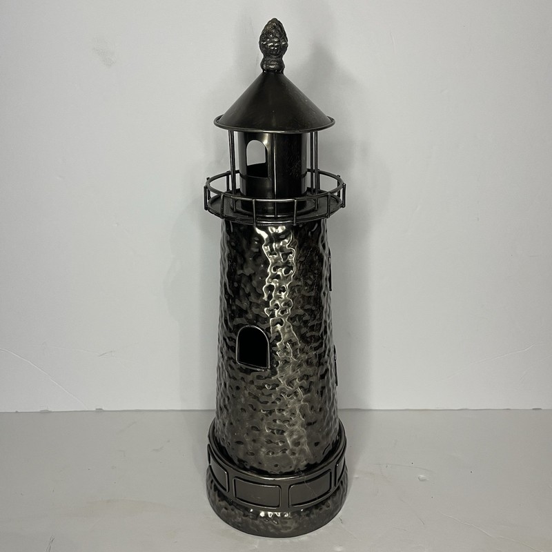Lighthouse Metal Gun Metal Gray Silver Decorative 16x5” gallery