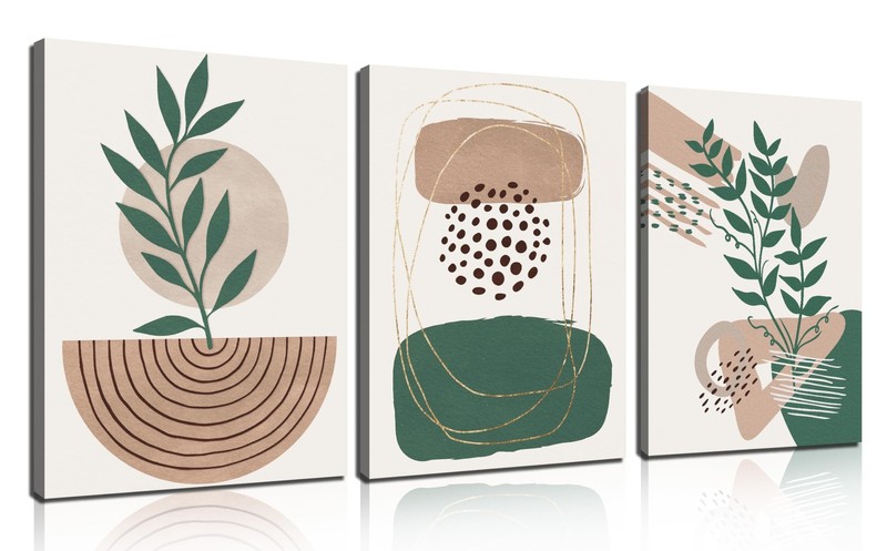 Boho Botanical Canvas Wall Art Framed Set of 3 12x16in