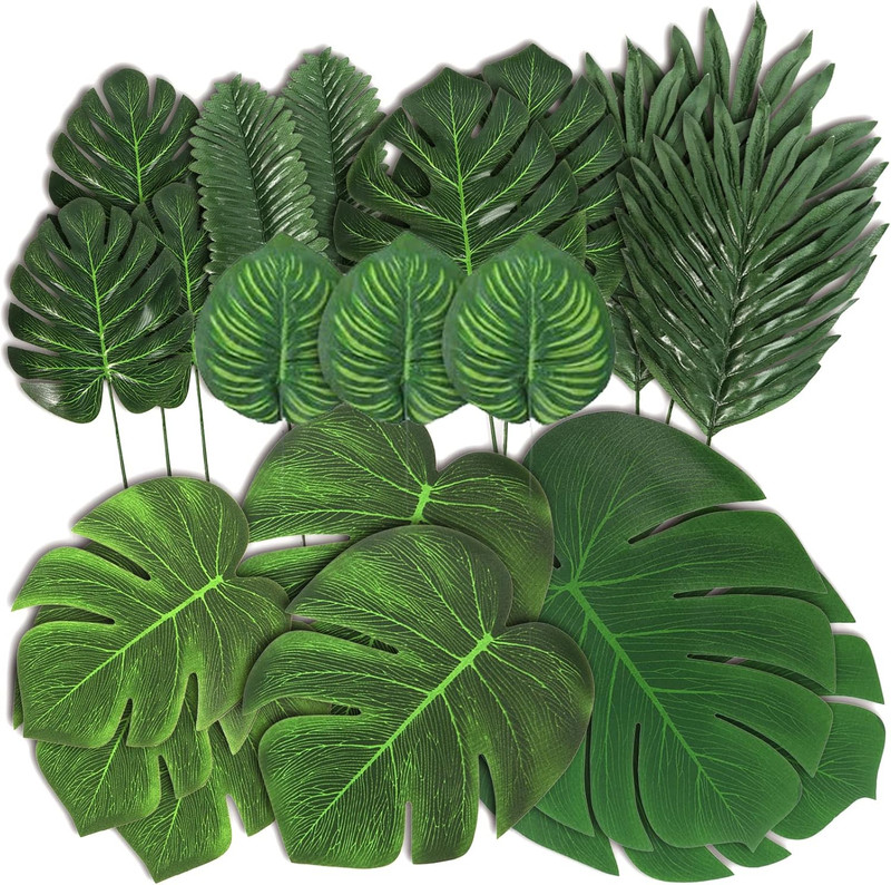 78 Pieces 7 Kinds Artificial Tropical Leaf Jungle Leaves Plant Safari Leaves Dec gallery