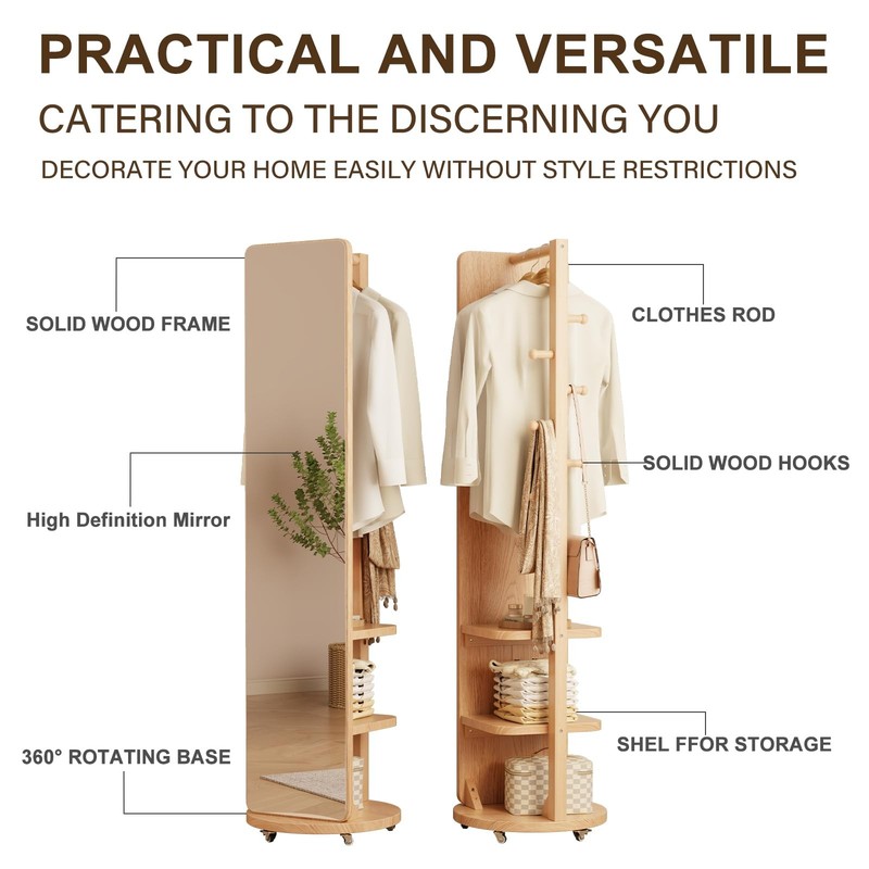 Full Length Mirror Coat Rack Solid Wood Floor Mirror 66"x12" Full Length Mirr... gallery