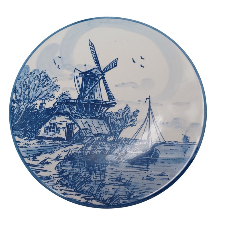 Delft Blue Handpainted Windmill Ceramic Wall Plate Made in Holland 130003