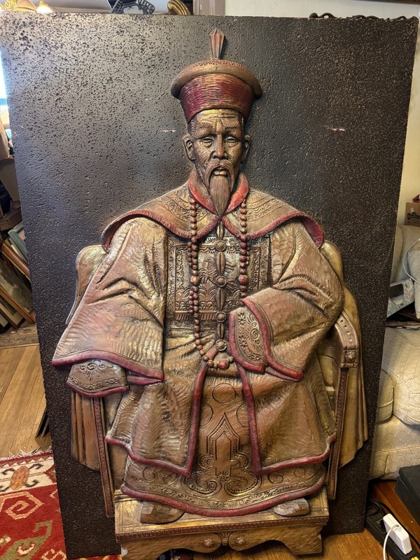 Huge Finesse Originals “Seated Asian Man” Fiberglass 3D Sculpture-56″ x 36″ x 7″