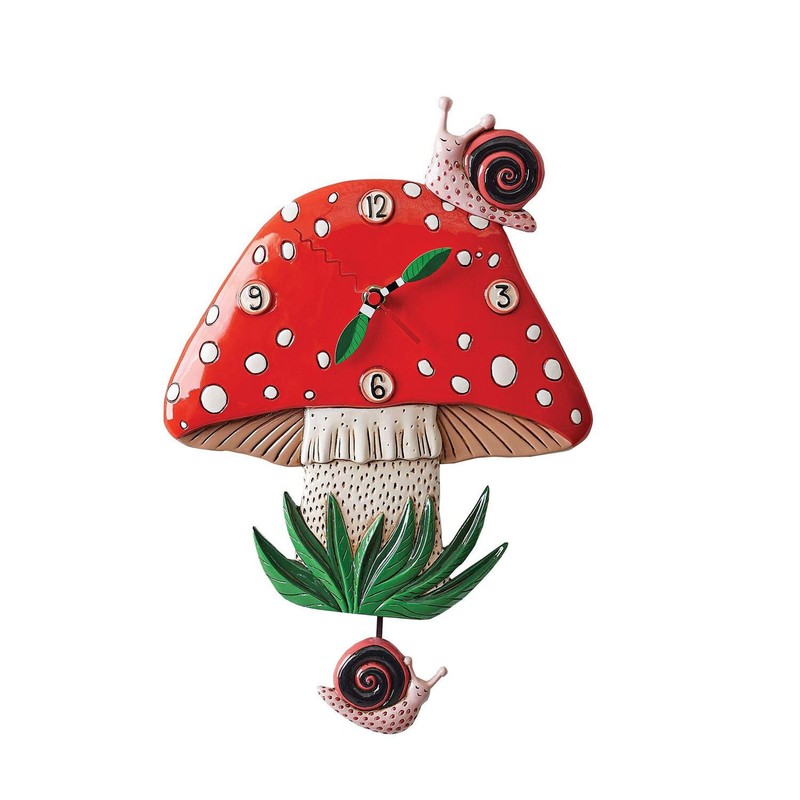 Allen Design 6012446 Fun-Guy Mushroom Pendulum Wall Clock 11.6″