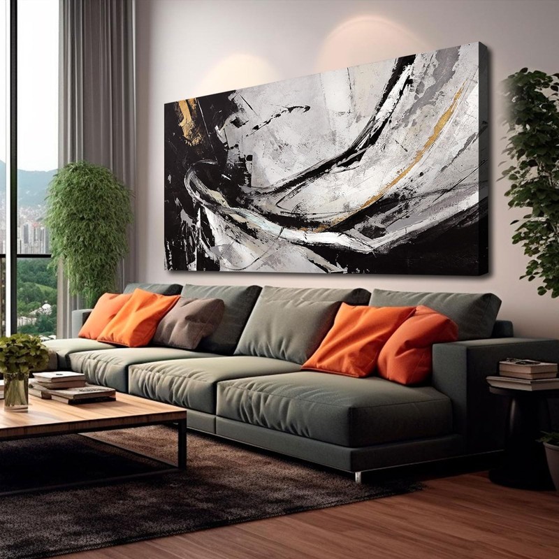 Abstract Canvas Wall Art Gold Decoration Black Art for Living Room Bedroom Ki... gallery