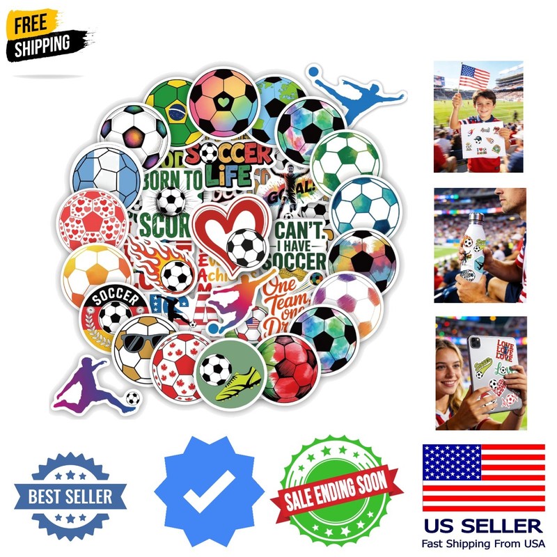 100 Pcs Soccer Stickers for Kids Teens Adults, Waterproof Stickers for Water …