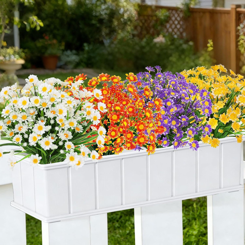 8 Bundles Artificial Daisy Flowers for Outdoors Summer Decor, UV Resistant No Fa gallery