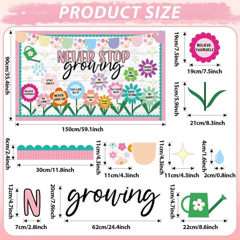 Spring Never Stop Growing Bulletin Board Grow Flower Positive Cutouts gallery