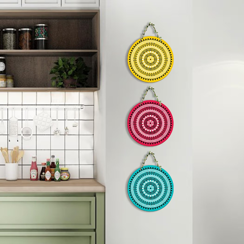 ​3-Piece Vibrant Round Mandala Wall Hanging Art Set gallery