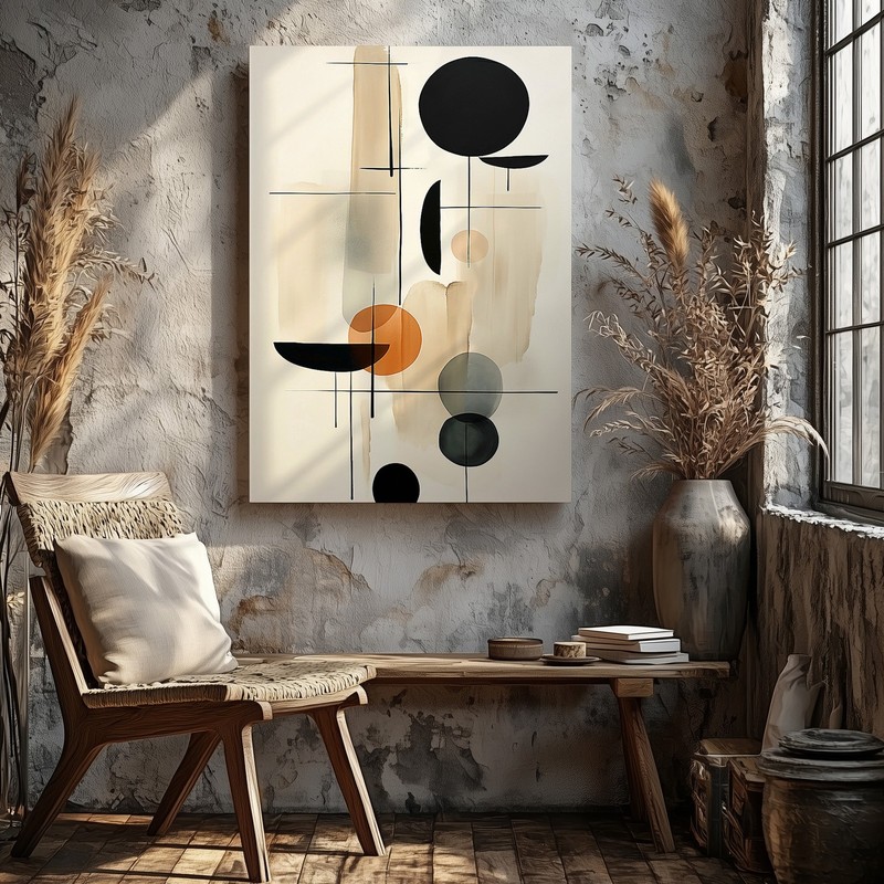 Modern Abstract Geometric Canvas Wall Art In Neutral Black And Beige Tones Home gallery