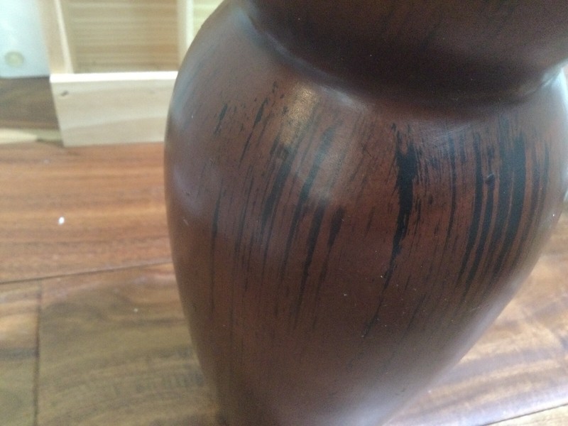 Ceramic Gourd neck potter vase brown woody glaze 12" tall some paint chips bas gallery