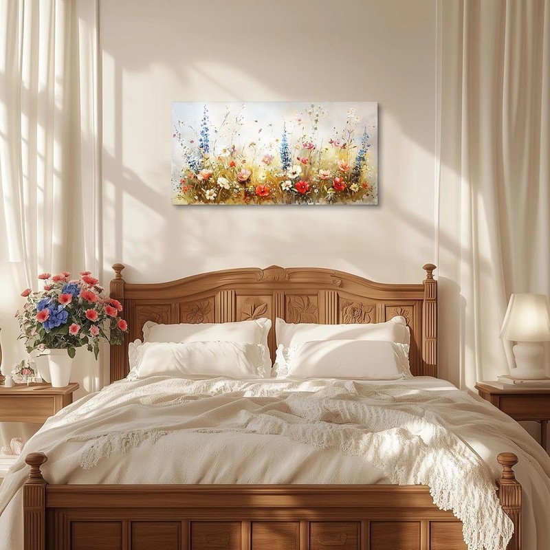 Rustic Floral Wall Art 20x40" Textured Canvas - Modern Cottagecore Decor gallery