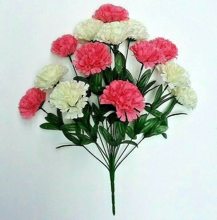 Pink & Cream Carnations 20″ Bush Artificial Silk Flower Indoor Outdoor Décor US