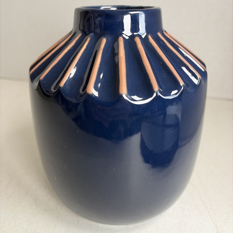 At Home Tracey Boyd Blue Terracotta Vase Linear Abstract Decor