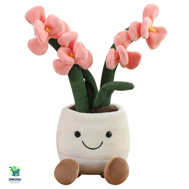 35cm Plush Orchid Flower Pot Doll Smiling Plant Plush Toy Cute Stuffed Pillow