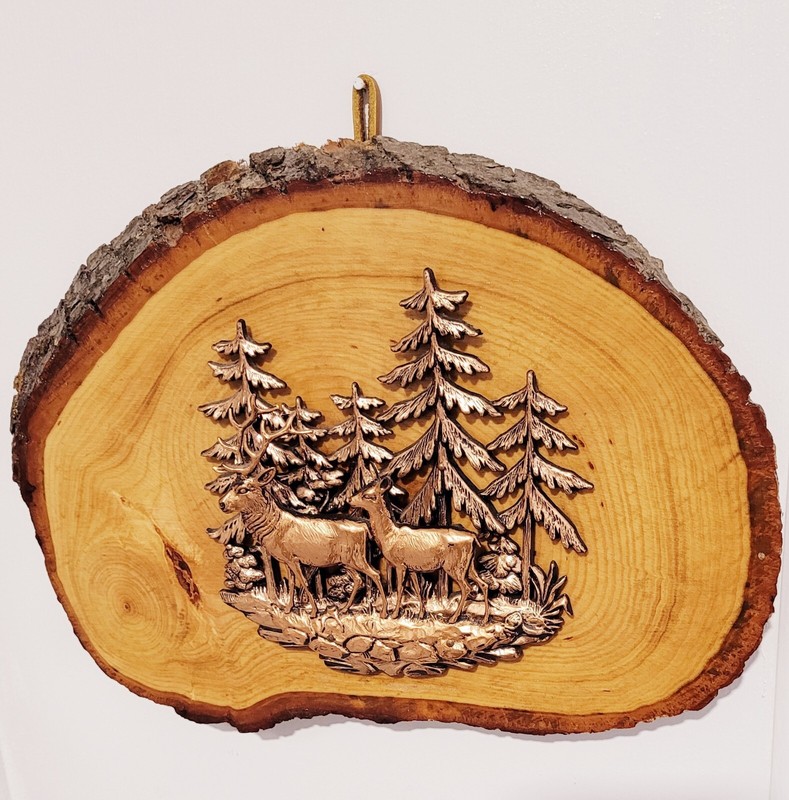 VTG 1960s Wood Slice Bark Rim Copper Tone 3D Deer Scene Niagara Falls-Canada gallery